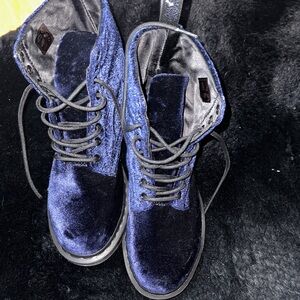 Dr. Martens Velvet Brocade Boots in Deep Blue